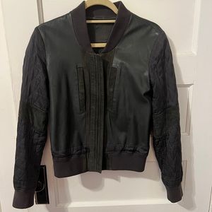 All Saints Black Leather Bomber Jacket US 6